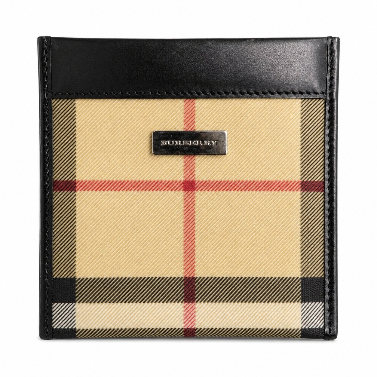 Burberry Vintage Nova Check Wallet Card Coin Holder Black Tan Leather England